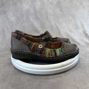 Aetrex SD326 Mary Jane Shoes Womens 9-9.5 Gray Leather Multi Color Knit Wedge